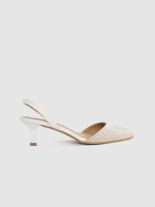 Women’s Pearl Embellished Slingback Flats – Elegant Pointed Toe Party Shoes