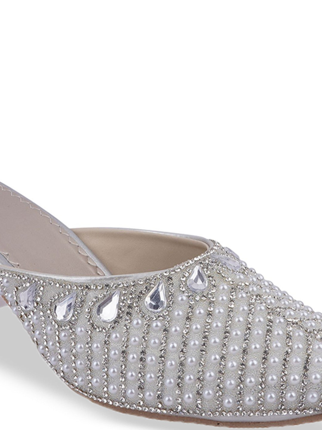 Women’s Embellished Mule Heels – Pearl Crystal Pointed Toe Party Slides